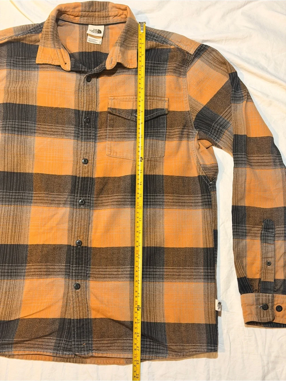 The North Face Orange and Black Plaid Button-Down Shirt Size M
